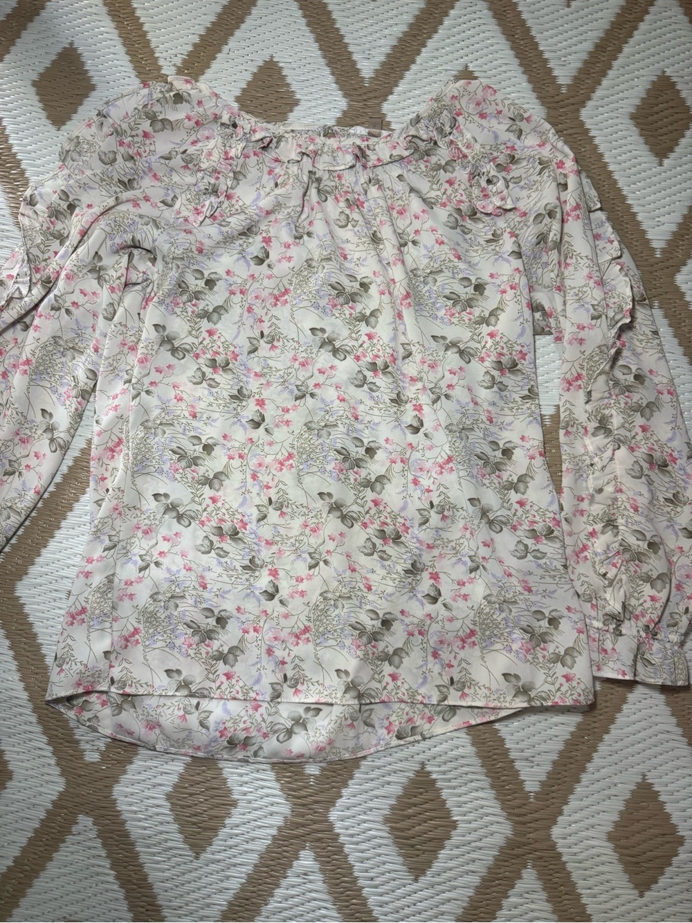 Milano Cream Floral Off-Shoulder Blouse with Pink and Green Print